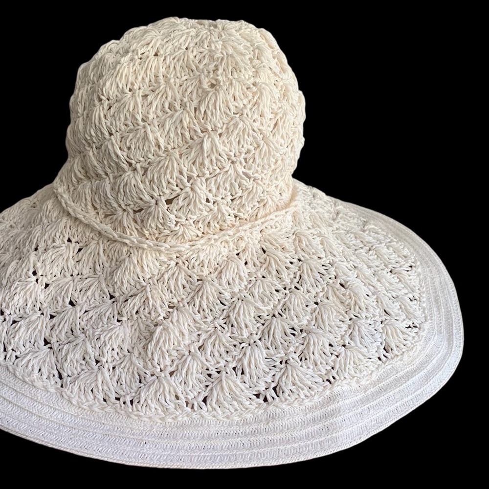 Vintage 90’s Cream Woven Paper Boho Beach Sunhat - Picture 4 of 6